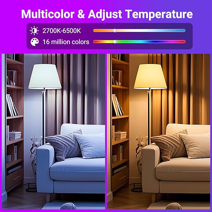 TJOY 4 Pack Smart Light Bulbs, Bluetooth WiFi Led Bulb Work with Alexa &Google Assistant, RGB Color Changing Alexa Bulbs, Music Sync, 2700K-6500K, 9W(60W Equivalent), A19 E26 800LM, 2.4Ghz WiFi only