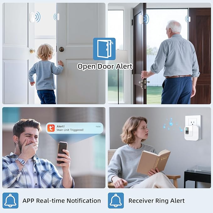 Door Chime,Sanjie WiFi Door Sensor Open Chime When Entering for Business/Home/Store/Office Alert Your Phone,Alarms for Kids Safety,500 FT Range,20 Ringtones,2 Sensors 1 Receiver