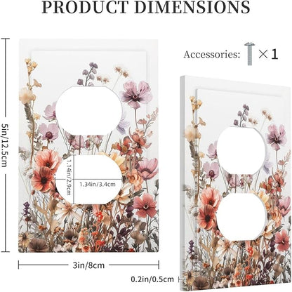 Boho Nursery Wildflower Flora Vintage Flower Outlet Covers 1 Gang Duplex Light Switch Cover Decorative Switch Plates Electrical Receptacle Faceplate Wall Plate for Bedroom Living Room Decor