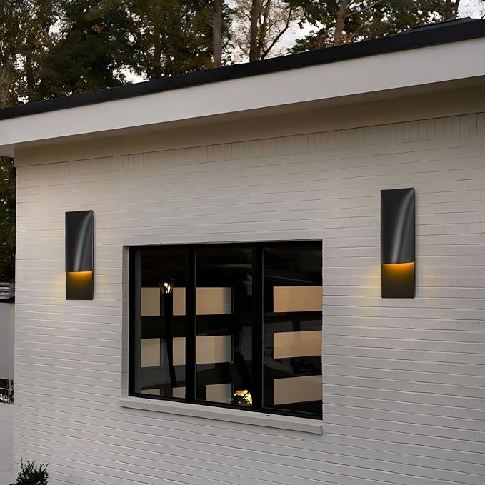 Outdoor Modern Wall Sconce, 18" Black Sconces Outdoor Wall Lights, Dimmable 3000K Warm White Decorative Porch Light Patio Light, Rust-Proof and Waterproof Exterior Wall Light for Garage, Hallway
