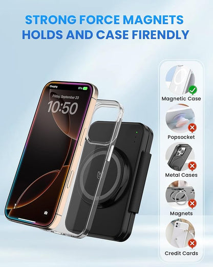 Charging Station Magnetic for iPhone Mag-Safe: JoyGeek 3 in 1 Foldable Wireless Charger for iPhone 16-12 Pro Max Plus, Travel Charger for AirPods, A-pple Watch 10-2 Series