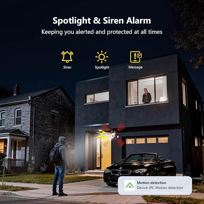 Outlet Powered Outdoor Security Camera with SD Card, 2.4Ghz/5Ghz WiFi Home Camera, Night Color, 2 Way Audio, 24/7 Recording, Human Detection, Cam for Baby/Nanny/Pet, Waterproof, No Monthly Fee