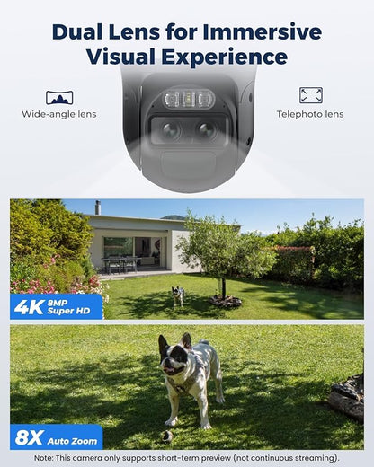 REOLINK TrackMix+Solar Panel, 4K Solar Security Cameras Outdoor with Auto Tracking, 360° Pan Tilt, 8X Hybrid Zoom, Color Night Vision, Smart AI Detection, No Subscriptions, Home Hub Compatible