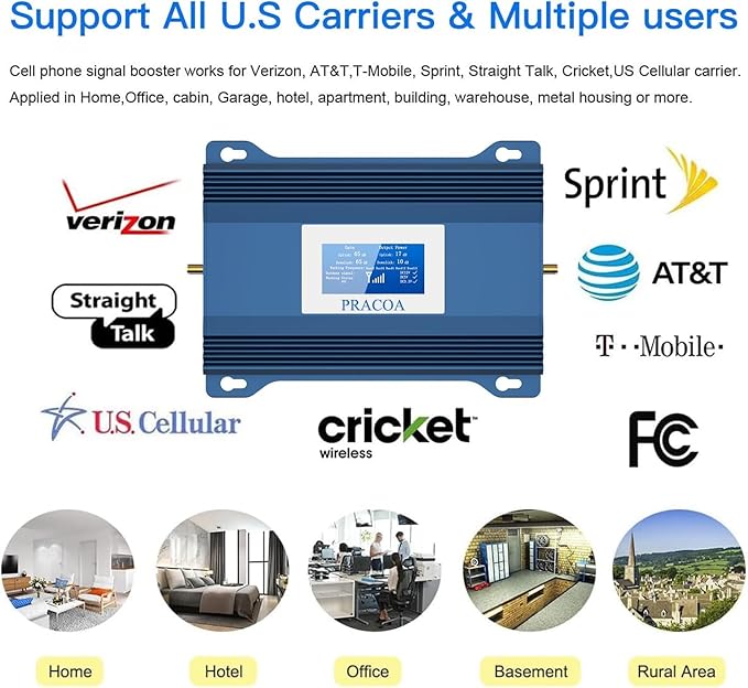 Verizon Cell Phone Signal Booster T Mobile Cell Booster AT&T Cell Signal Booster 5G 4G LTE 3G Cricket US Cellular Sprint Verizon Cell Phone Booster for All US Carriers for Band 2/4/5/12/13/17/25/66