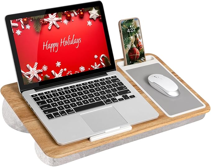 LAPGEAR Home Office Lap Desk with Device Ledge, Mouse Pad, and Phone Holder - Oak Woodgrain - Fits up to 15.6 Inch Laptops - Style No. 91589