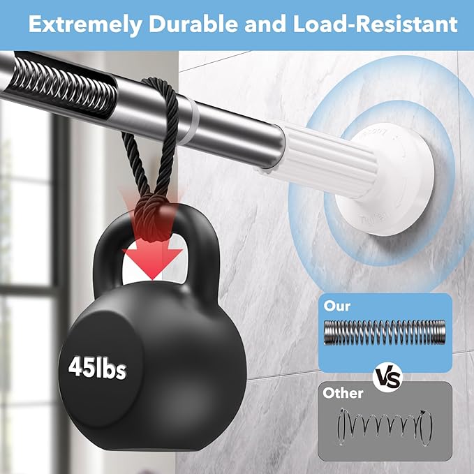 Tension Curtain Rod 51–168 In (4.25–14 ft),Extra Long Outdoor Curtain Rod for Window or Bathroom Patio,Easy to Install No Drilling Never Rust,Heavy Duty Adjustable Spring Shower Rod