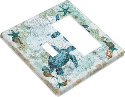 Outlet Covers Nautical Green Sea Turtles Beach Blue Ocean 1 Toggle 1 Rocker Combination Decorative Wall Plate Electrical Switch Plates Light Switch Cover Plate For Bathroom Kids Room