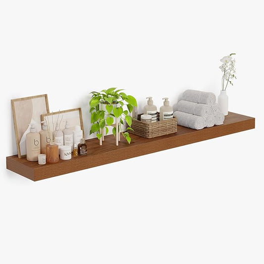 Heimlove 12 Inch Deep Floating Shelves, 72 x 12 inches Long Wall Shelf, Large Extra Display Shelf & Storage Shelf, Rustic Wood Wall Shelves for Fireplace Mantel, Walunt - 1Pack
