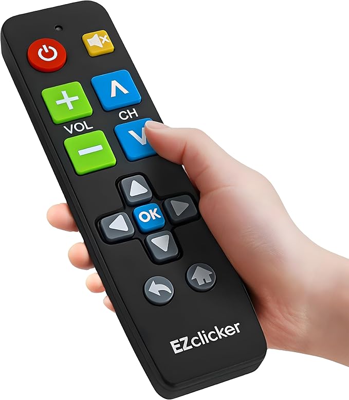 Big Button Universal TV Remote (Black) Simple Easy to Use, Great for Seniors, Works with Major TV Brands (2xAAA Batteries Not Included)
