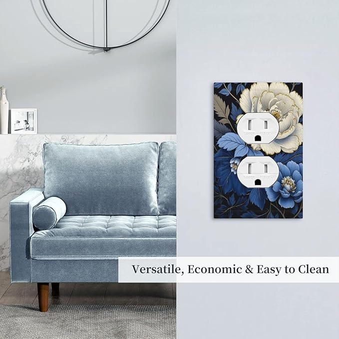 Blue White Flowers Light Switch Cover 1 Gang Outlet Plate Single Duplex Wall Plate Covers Decorative Switchplate Covers Electrical Faceplate for Home Decor