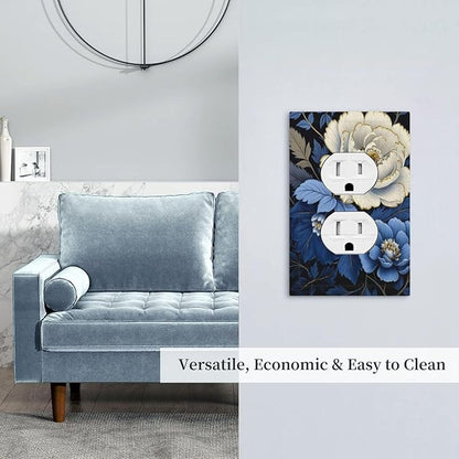 Blue White Flowers Light Switch Cover 1 Gang Outlet Plate Single Duplex Wall Plate Covers Decorative Switchplate Covers Electrical Faceplate for Home Decor