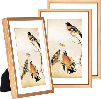 4x6 Picture Frame Set of 3, Gold Metal Photo Frames with HD Glass, Fits 3x5 with Mat or 4x6 without Mat, Wall Hanging and Table Display