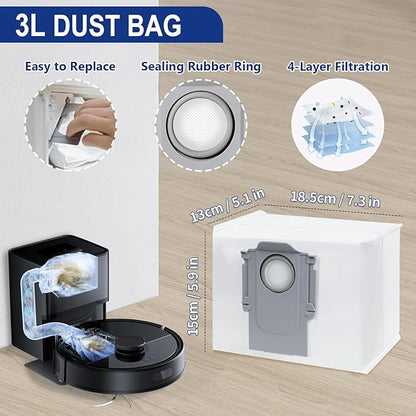 34 Pack Q7 M5+ Replacement Accessories Compatible with Roborock Q7 M5 / Q7 M5+ / Q7 L5 / Q7 L5+ Robot Vacuum, 2 Mainbrushes, 6 Scent Tablets, 6 HEPA Filters, 6 Dust Bags, 6 Mop Pads, 6 Side Brushes