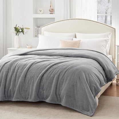 Sealy Electric Blanket Queen Size, Flannel Heated Blanket with 10 Heating Levels & 1-12 Hours Auto Shut Off, Machine Washable, Light Grey, 84 x 90 Inch