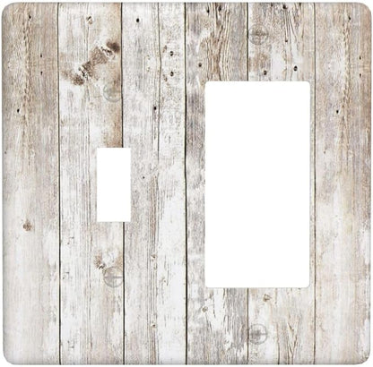 Vintage Light Wood Retro Rustic White Gray Oak Print Outlet Covers 1 Toggle 1 Rocker Combination Decorative Wall Plate Electrical Switch Plates Light Switch Cover Plate for Farmhouse Home Decor