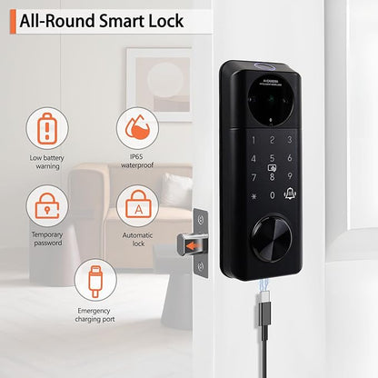 Video Smart Lock with Camera, 5 in 1 Keyless Entry Door Lock with App Control, Built-in WiFi Camera Deadbolt Lock for Front Door, Video Calling (Matte Black)