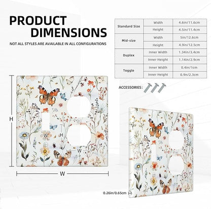 Wallplates Butterfly Floral Boho Multicolor Flower Leave 1 Toggle 1 Duplex Switch Plate Electrical GFCI Faceplate Decorative Light Switch Covers for Bed Room living Room Decor