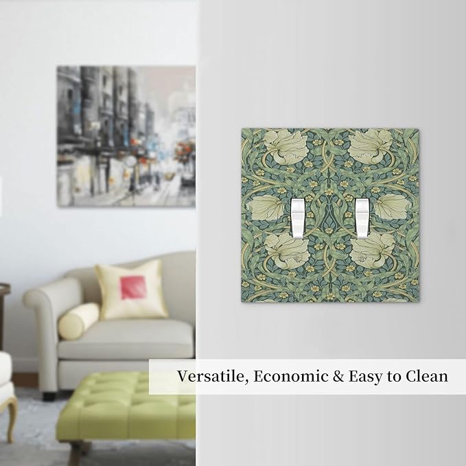 Decorative Switch Plates Vintage Floral Plant Sage Green William Morris 2 Gang Double Toggle Wall Plate Outlet Light Switch Cover Electrical Faceplate for Bedroom Home Decor