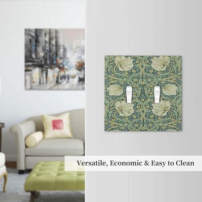 Decorative Switch Plates Vintage Floral Plant Sage Green William Morris 2 Gang Double Toggle Wall Plate Outlet Light Switch Cover Electrical Faceplate for Bedroom Home Decor