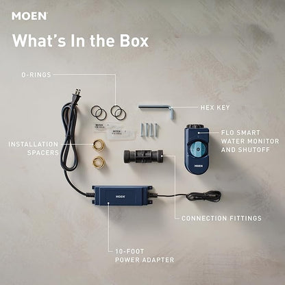 Moen Flo Smart Water Monitor and Automatic Shutoff Sensor, Wi-Fi Water Leak Detector for 3/4-Inch Diameter Pipe, 900-001