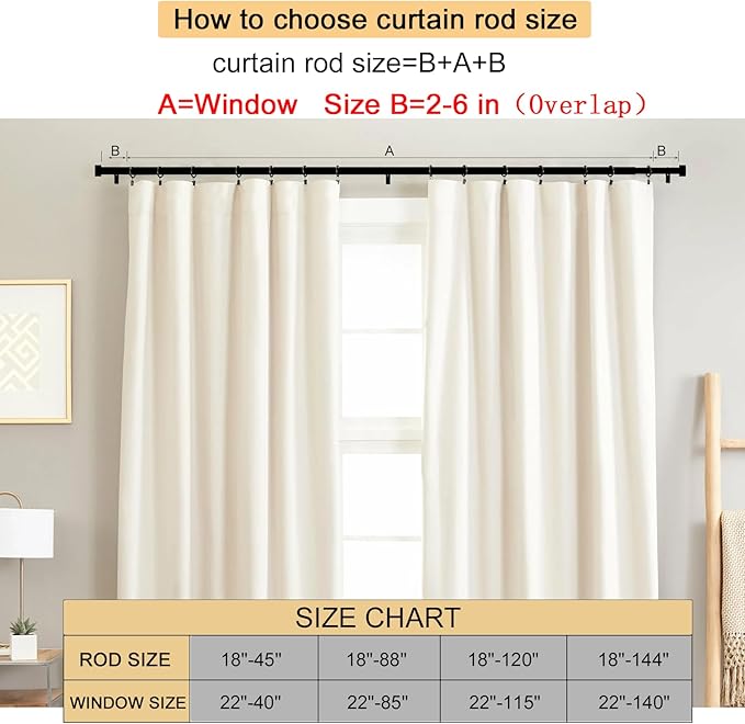 Gold Curtain Rod for Windows 18 to 144 Inches, 1 Inch Adjustable Drapery Pole, Heavy Duty Outdoor/Indoor Modern Curtain Rods, Easy Installation(Warm Gold 18"-144")