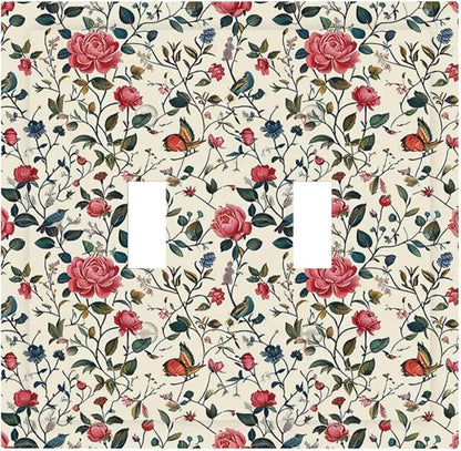 Decorative Switch Plates Vintage Flowers Rose Leaf Bird Butterfly 2 Gang Double Toggle Outlet Light Switch Cover Wall Plate Electrical Faceplate for Bedroom living Room Decor