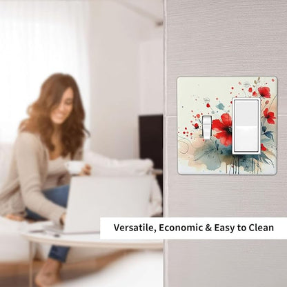 Vintage Floral Red Watercolor Modern Outlet Covers 1 Toggle 1 Rocker Combination Light Switch Cover Plate Decorative Wall Plate Electrical Switch Plates for Bedroom Bathroom Decor