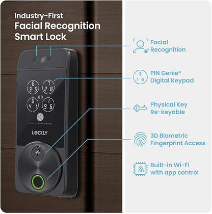 Lockly Visage Zeno Series Smart Lock, Facial Recognition & Fingerprint Keyless Entry Door Lock, Built-in Wi-Fi Deadbolt with Apple Home Key, PIN Genie Keypad, App Remote Control, Easy Installation
