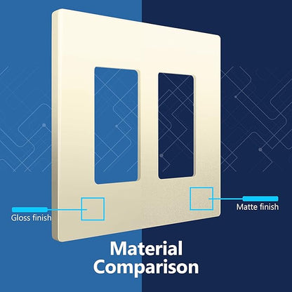 LIDER Matte Finish Decorator Switch Cover, Screwless Wall Plate, Mid-Size 2-Gang 4.88" x 4.92", Unbreakable Polycarbonate Thermoplastic, UL Listed, LSWP-32M-LA, Light Almond