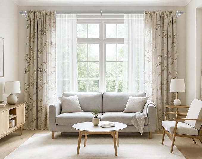 Double Curtain Rod 32 to 86 Inch, HOTOZON 1 Inch Heavy Duty Double Curtain Rods for Windows 20 to 82 Inches(1.7-6.8 ft), Telescoping Drapery Rod with Simple End Finials, Silver