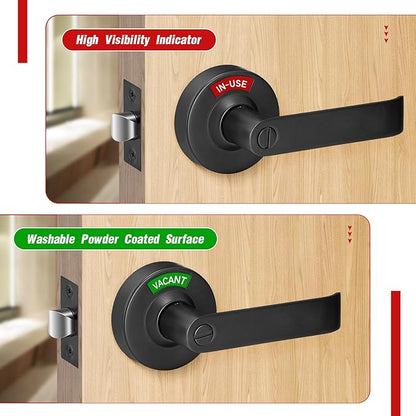 Bathroom Indicator Privacy Door Lock, Vacant Occupied Bathroom Lock, Large Vacant or in-Use Door Handle for All Women Men Restrooms, Ansi Grade 2 Commercial Grade, Black