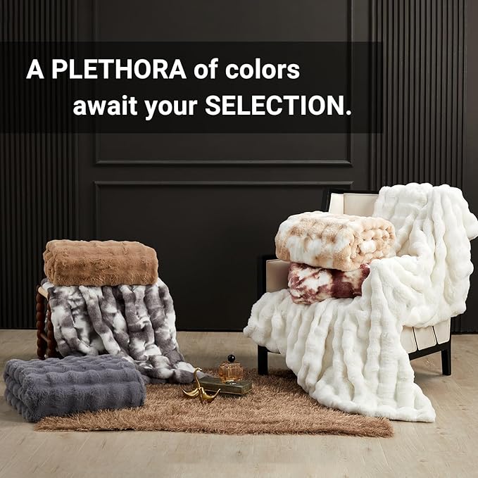 SAPHREAS Faux Fur Throw Blanket for Couch, Fluffy Fuzzy Bubble Blanket for Sofa Bed Living Room, Decor Soft Cozy Gifts for Women Men, 50x60” Cream White