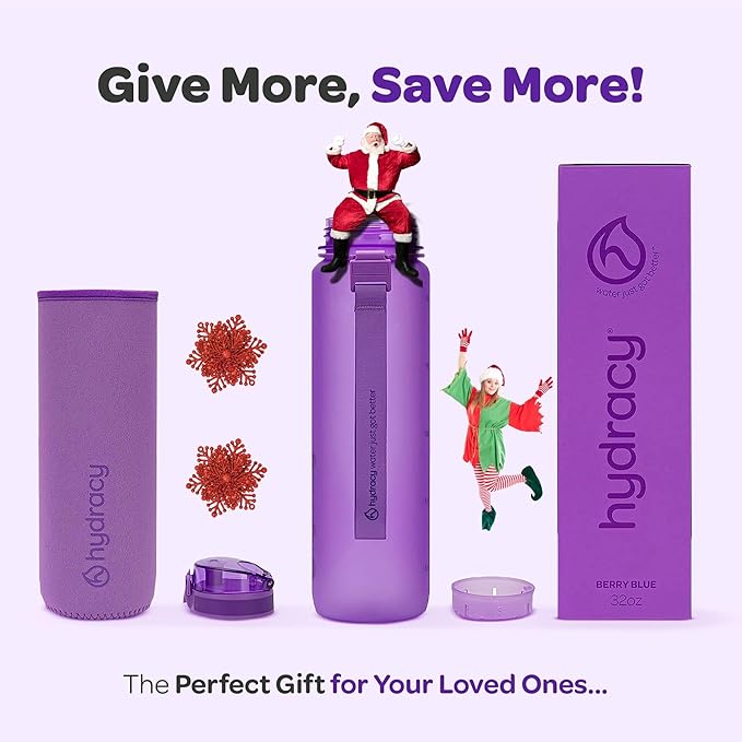 Hydracy Water Bottle with Time Marker -Large BPA Free Water Bottle & No Sweat Sleeve -Leak Proof Gym Bottle with Fruit Infuser Strainer & Times to Drink -Ideal for Fitness Sports & Outdoors