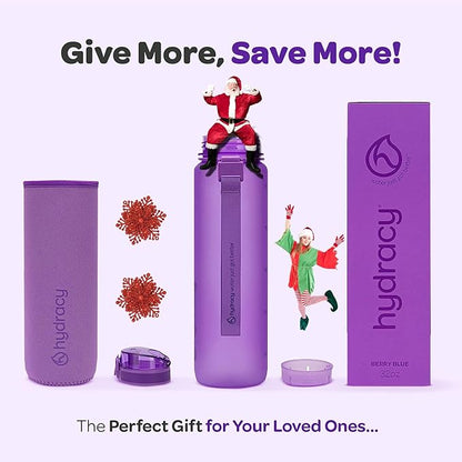 Hydracy Water Bottle with Time Marker -Large BPA Free Water Bottle & No Sweat Sleeve -Leak Proof Gym Bottle with Fruit Infuser Strainer & Times to Drink -Ideal for Fitness Sports & Outdoors
