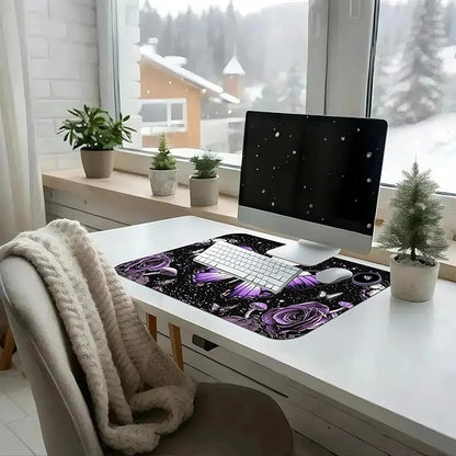 Heated Mouse Pad with 3 Temperature Settings(104°F–122°F),Large 24x14.2 Inch PU Leather Heated Desk Mat,Waterproof Warming Pad for Office,Gaming & Cold Hands Relief,Purple Butterfly Flower