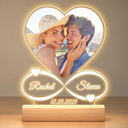 Custom Picture Frames with Photo, Custom Photo Frame with Night Light, Personalized Picture Frame, Personalized Anniversary Valentines Day Gifts for Women Men Him Her Girlfriend Boyfriend Couple Wife