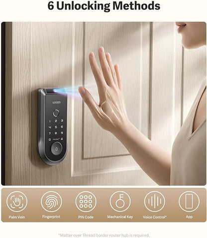 Lockin Veno Smart Deadbolt Lock with Palm Vein, Keyless Entry Smart Lock for Front Door with Doorbell, Fingerprint Lock with Built-in WiFi, App Remote Control, 7-Month Battery Life, IP65 Waterproof