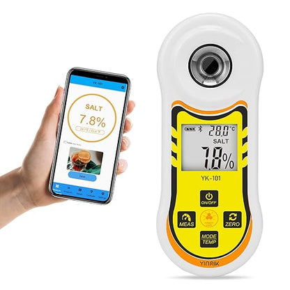 Smart Refractometer Brix Salt Meter, Brix Refractometer & Salinity Tester with ATC, Hand-Held Salinity Meter 0-24% for Food,sauces and Aquarium, Brix Sugar Refractometer 0-60% for Fruit,Drinks,Coffee