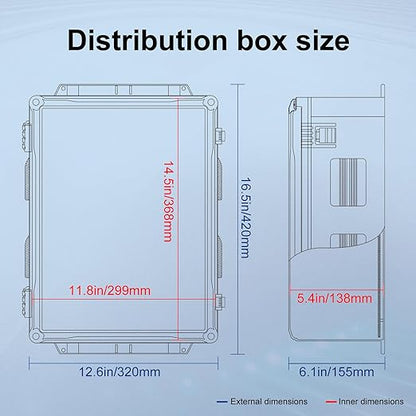 Outdoor Electrical Junction Box, ABS Water Resistant Enclosure with Internal Mounting Panel & Hinged Cover (16.5" H x 12.6" L x 6.1" W)
