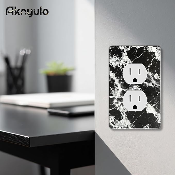 Black White Marble Pattern Acrylic Outlet Covers Light Switch Plate Decorative Wall Plate Light Switch Plate Cover Double Hole Outlet Plate Cover
