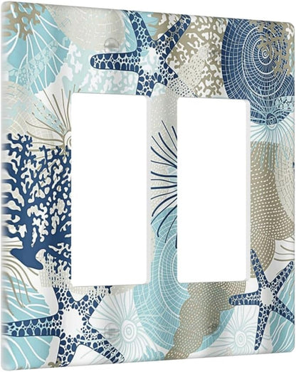 Decorative Outlet Covers Blue Starfish Brown Coral Ocean 2 Gang Light Switch Cover Plate Double Rocker Wall Plates for Electrical Outlets Switch Plate Covers for Girlroom Home Decor