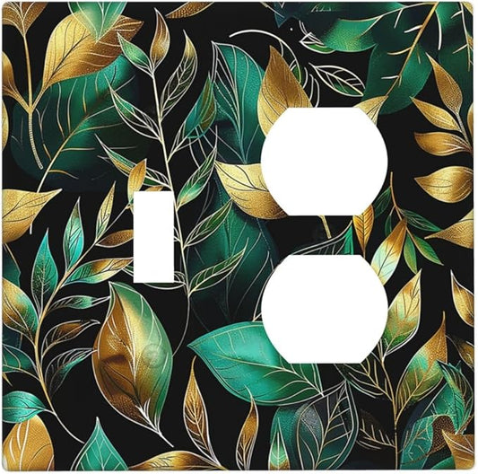 Wallplates Vintage Dark Green Vine Leaf Golden Plants 1 Toggle 1 Duplex Switch Plate Electrical GFCI Faceplate Decorative Light Switch Covers for Bed Room Cabin Decor