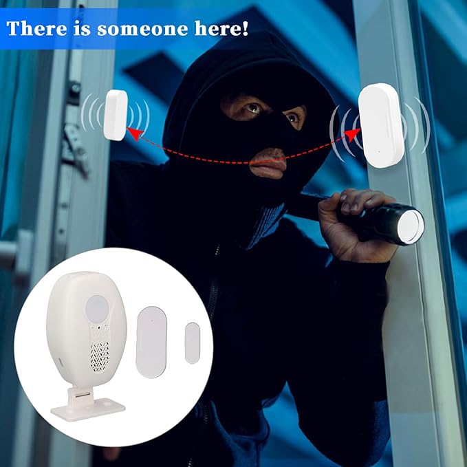 FTVOGUE Wireless Door Sensor Alarm 98.4FT Range 80dB Loud Magnetic Window Open Alert for Home