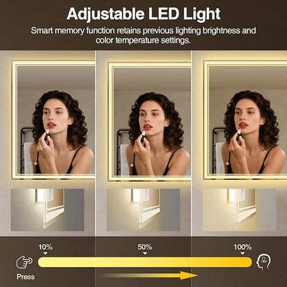 28"x 36" LED Bathroom Mirror with Anti-Fog, Dimmable Backlit + Front Lit, LED Bathroom Vanity Mirror for Wall, Memory Function, Shatter-Proof Glass, ETL Listed(NHYJ7922D)