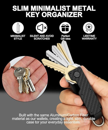 Mens Key Organizer - Compact Metallic Key Holder | Minimalist Innovative Keyholder | Smart Keychain Secures 1-5 Keys