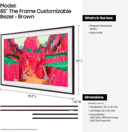 Samsung 85” The Frame Customizable Bezel (2025 Model), Magnetic, Quick and Easy Installation, VG-SCFF85BWBZA, Modern Brown