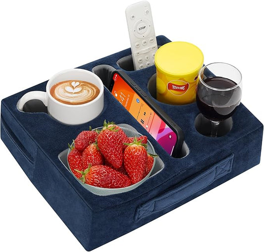 G GOOD GAIN Couch Cup Holder Pillow-Sofa Cup Holder Cozy Buddy | Bed Drink Caddy Holds Tablet, Remote, Snacks | Waterproof Anti-Spill Sofa Beverage Tray for Car, Park, Beach, Picnic, Boat, RV(Navy)