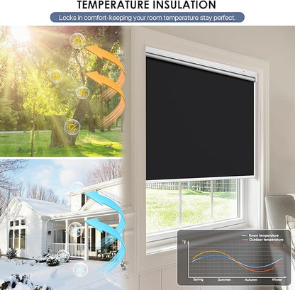 Motorized Roller Blinds with Remote Control & Solar Panel - 100% Blackout Smart Blinds, Automatic, Cordless, Electric Shades - Compatible with Alexa - Grey, 28" W x 72" H