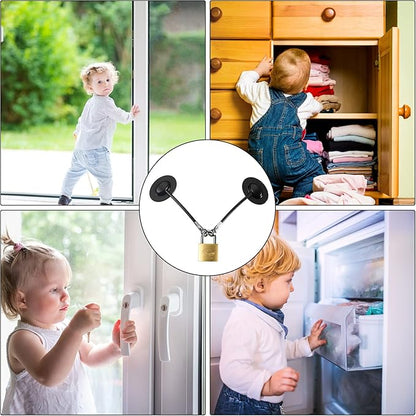 Hotop 4 Pieces Refrigerator Door Lock with Key Padlock Freezer Door Lock Child Safety Cabinet Chest Lock Mini Fridge Lock for Adults and Kids with Adhesive (Black)