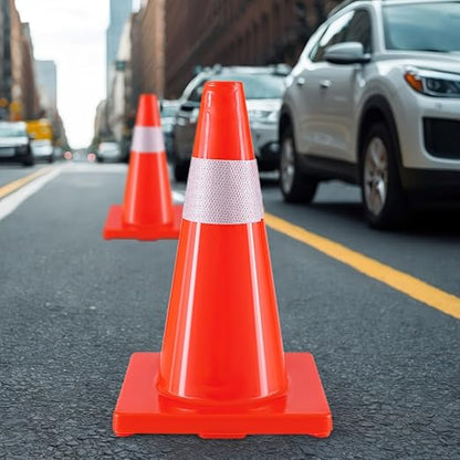 Traffic Safety Cones 18 Inch 4 Pack - Orange Road Parking Cones with Reflective Collars, Heavy Duty PVC Construction Cone Structurally Stable for Road Parking, Traffic Control, Driveway